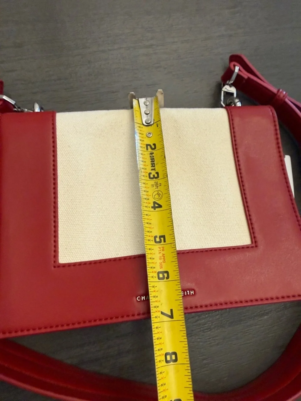 Charles & Keith Red and‎ Cream Canvas NWT Crossbody Bag Medium